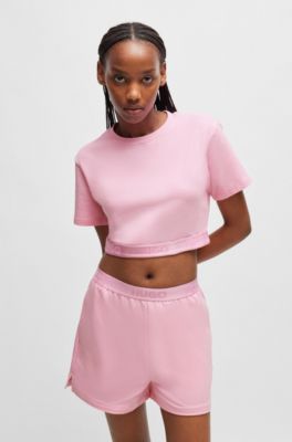 Camiseta de algod&oacute;n con cuello redondo y logos en la cintura, Pink