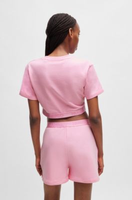 Camiseta de algod&oacute;n con cuello redondo y logos en la cintura, Pink