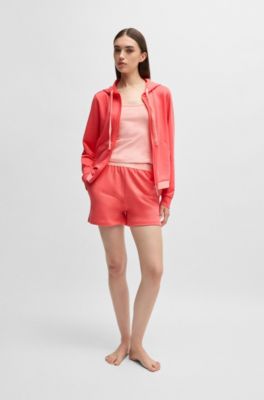 Logo-waistband shorts in terry, Light Red