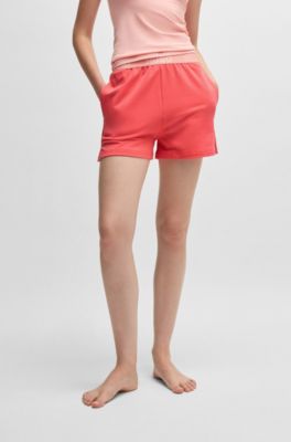 Short en molleton de coton m&eacute;lang&eacute; avec taille logot&eacute;e, Rouge clair