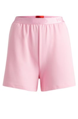 Short en molleton de coton m&eacute;lang&eacute; avec taille logot&eacute;e, Rose