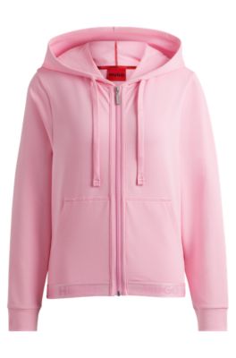 Hugo Zip-up Hoodie With Logo Waistband In Pink