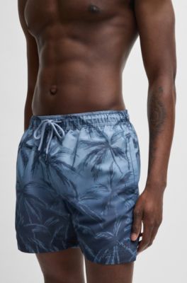 Quick-dry swim shorts with seasonal print, Dark Blue
