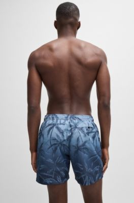 Quick-dry swim shorts with seasonal print, Dark Blue