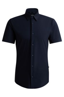 Hugo Boss Slim-fit Shirt In Performance-stretch Jersey In Dark Blue