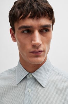 Chemise Slim en coton imprim&eacute; &agrave; col Kent, Chaux