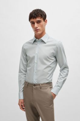 Chemise Slim en coton imprim&eacute; &agrave; col Kent, Chaux