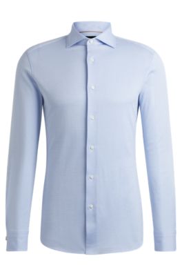 BOSS - Slim-fit shirt in structured cotton with spread collar