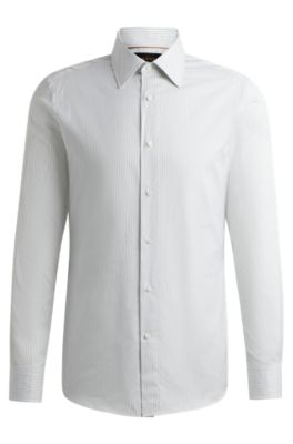 Hugo Boss Slim-fit Shirt In Structured Cotton In Light Green