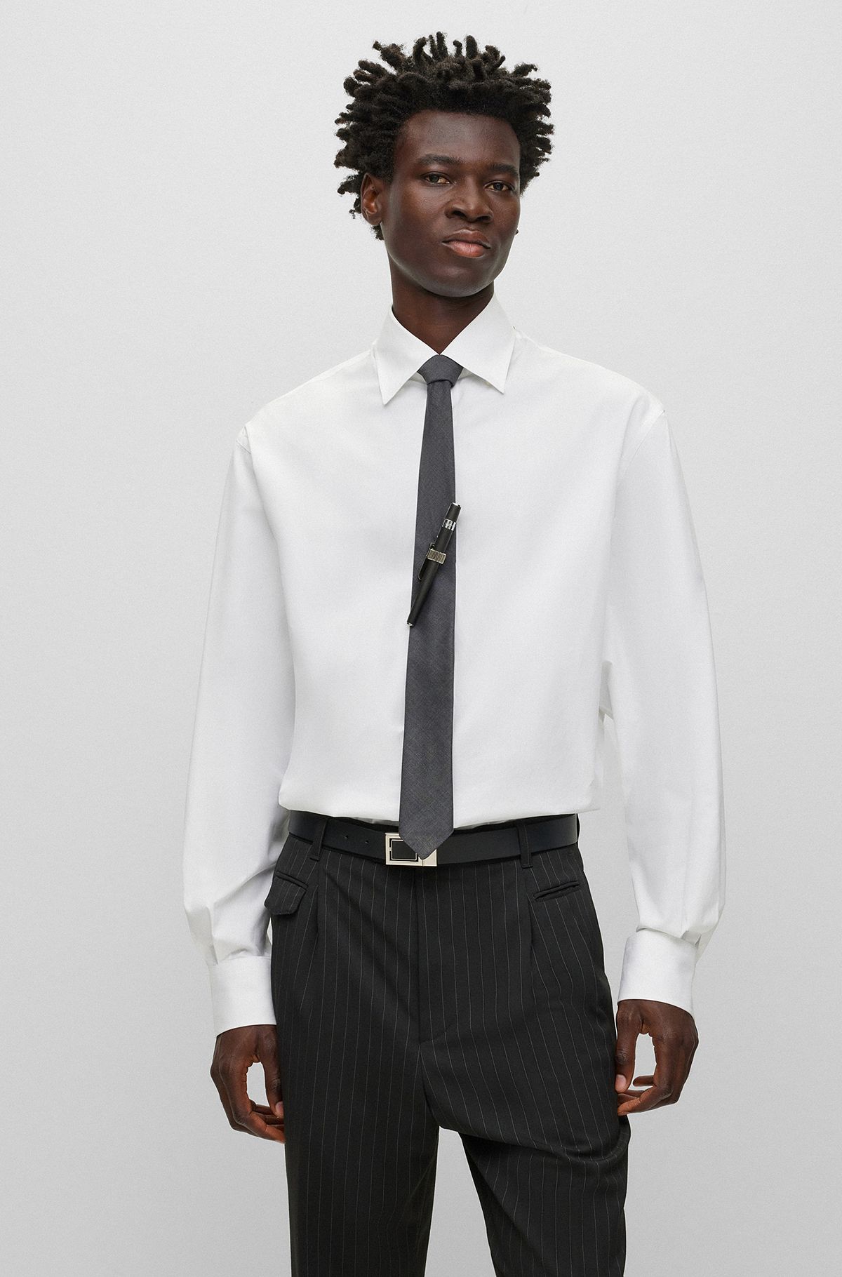 Regular-fit shirt in cotton poplin, White