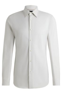 Hugo Boss Regular-fit Shirt In Cotton And Cashmere In Light Green
