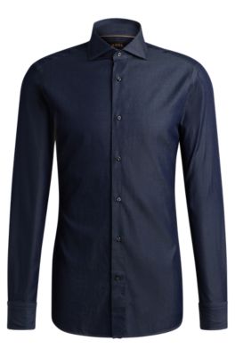 BOSS - Slim-fit shirt in cotton denim with spread collar