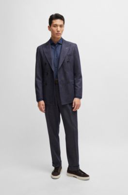 Slim-fit shirt in cotton denim with spread collar, Dark Blue