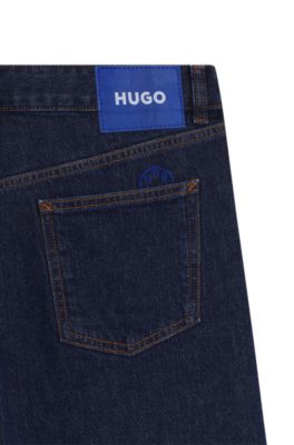 Dark-blue jeans in salt-and-pepper comfort-stretch denim, Dark Blue