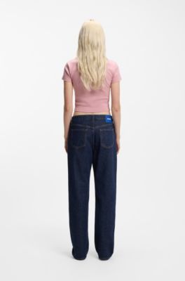 Dark-blue jeans in salt-and-pepper comfort-stretch denim, Dark Blue