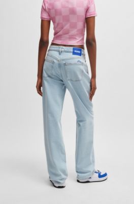 Vaqueros de corte recto en denim el&aacute;stico azul claro, Turquesa