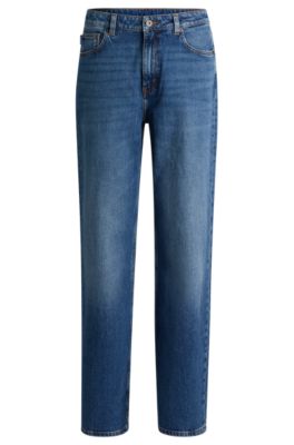 Shop Hugo Long-length Straight-fit Jeans In Blue Stretch Denim