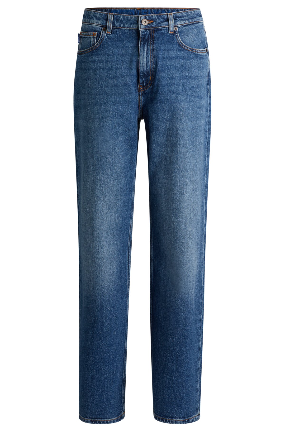 HUGO - Long-length straight-fit jeans in blue stretch denim