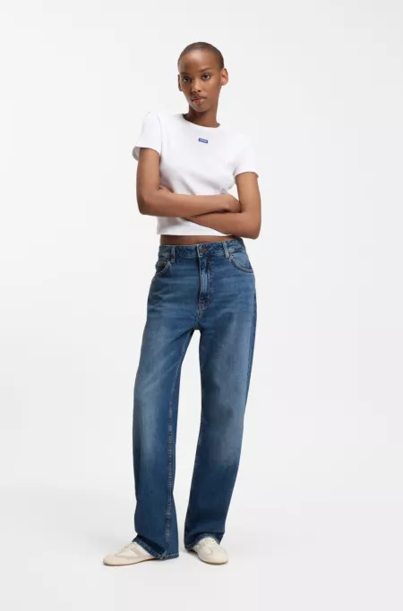 Blue straight-fit jeans in stretch denim