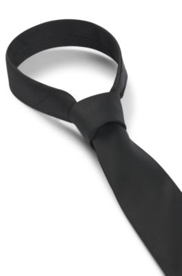 Silk-blend tie with jacquard weave, Black