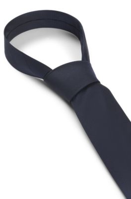Silk-blend tie with jacquard weave, Dark Blue