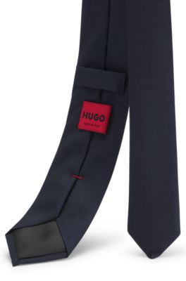 Silk-blend tie with jacquard weave, Dark Blue