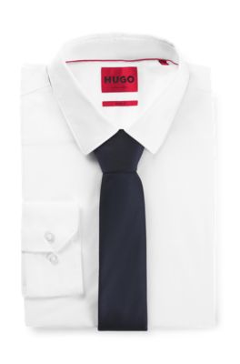 HUGO - Silk-blend tie with jacquard weave - Dark Blue