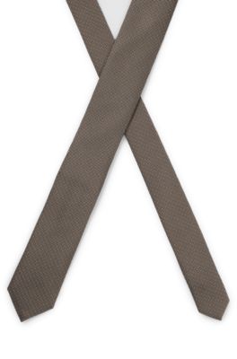 Silk-blend tie with jacquard micro dots, Brown