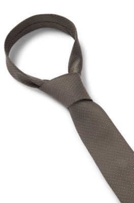 Silk-blend tie with jacquard micro dots, Brown