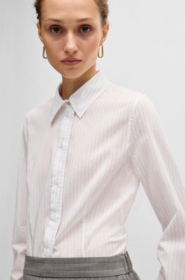 Long-sleeved blouse in pinstripe cotton, Patterned