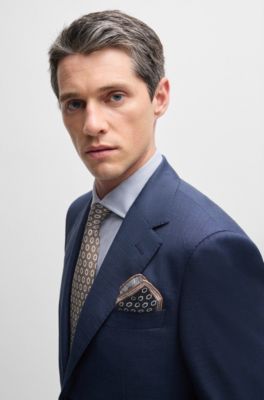 Silk pocket square with seasonal prints, Dark Blue