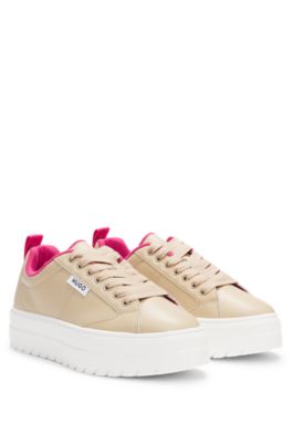 Hugo Boss Platform-sole Trainers With Logo Flag And Signature Details In Light Beige