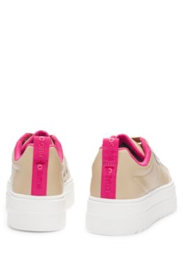 Platform-sole trainers with logo flag and signature details, Light Beige