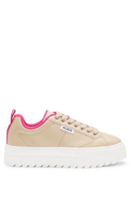Platform-sole trainers with logo flag and signature details, Light Beige