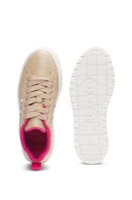 Platform-sole trainers with logo flag and signature details, Light Beige