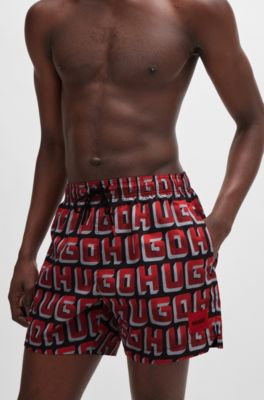 red hugo boss swim shorts