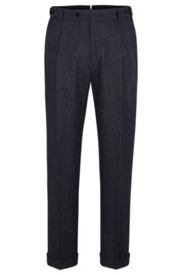 Relaxed-fit trousers in denim-effect wool, Dark Blue