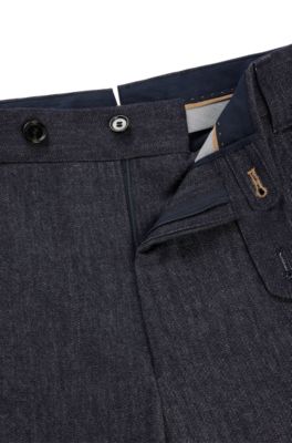 Relaxed-fit trousers in denim-effect wool, Dark Blue