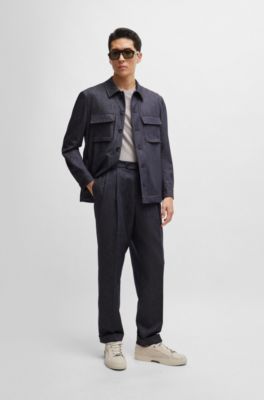 BOSS - Relaxed-fit trousers in denim-effect wool - Dark Blue