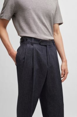 Relaxed-fit trousers in denim-effect wool, Dark Blue