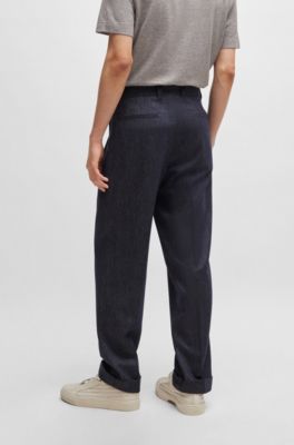 BOSS - Relaxed-fit trousers in denim-effect wool - Dark Blue