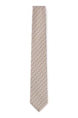 Shop Hugo Boss Silk Tie With Jacquard Pattern In Beige