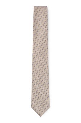 Hugo Boss Silk Tie With Jacquard Pattern In Beige
