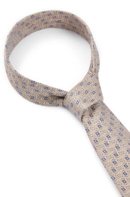 Cravate en soie &agrave; motif jacquard, Beige