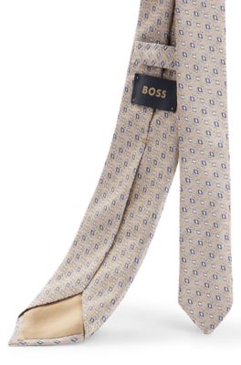 Cravate en soie &agrave; motif jacquard, Beige
