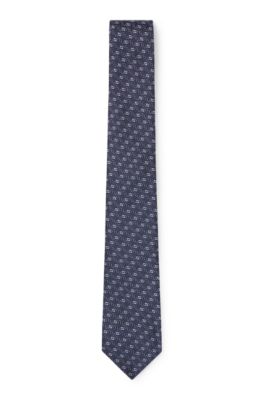 Silk tie with jacquard pattern, Dark Blue