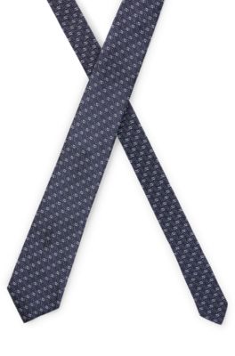 Silk tie with jacquard pattern, Dark Blue