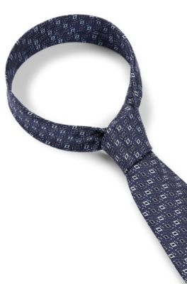 Silk tie with jacquard pattern, Dark Blue