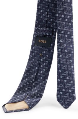 Silk tie with jacquard pattern, Dark Blue