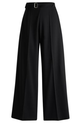 Hugo Boss Stretch-wool Trousers With Feature Waist And Soft Drape In Black